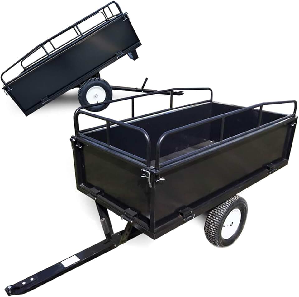 etezen Remorque basculante sur pneus – 200 x 78 x 94,5 cm – avec Main Courante et Parois Amovibles – Dispositif d’attelage Universel – Jardinage, Transport