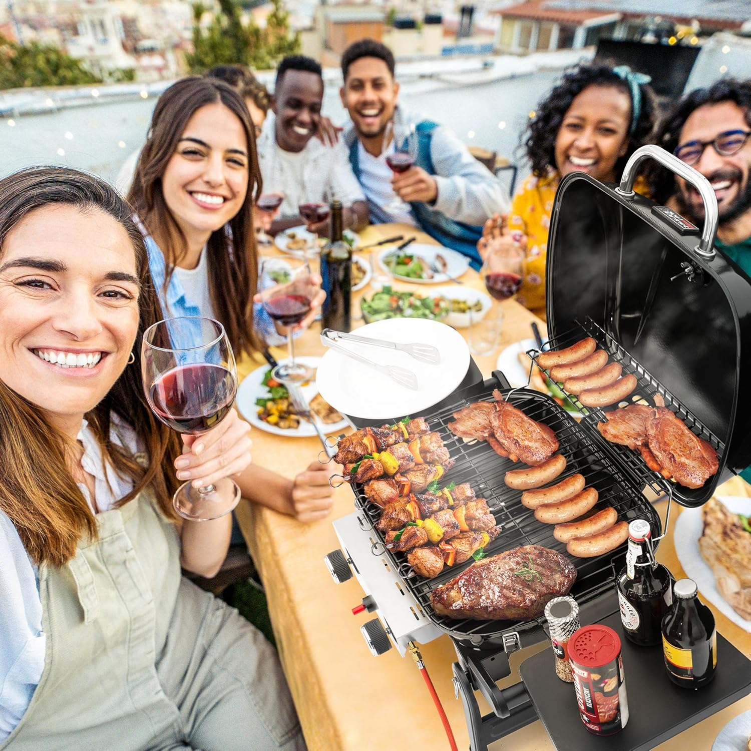 etezen - Barbecue Gaz 2 brûleurs - 48x37 cm - tables pliables, 5kW
