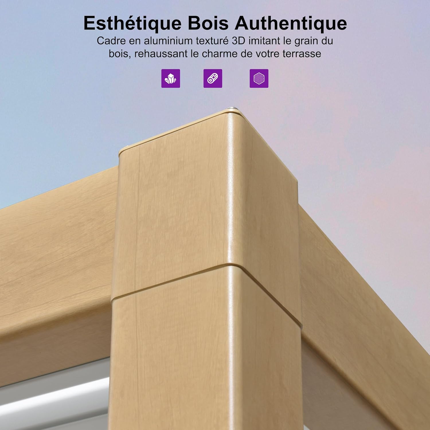 etezen - Pergola effet bois - 3.5x6.35m - LED, lames orientables, étanche