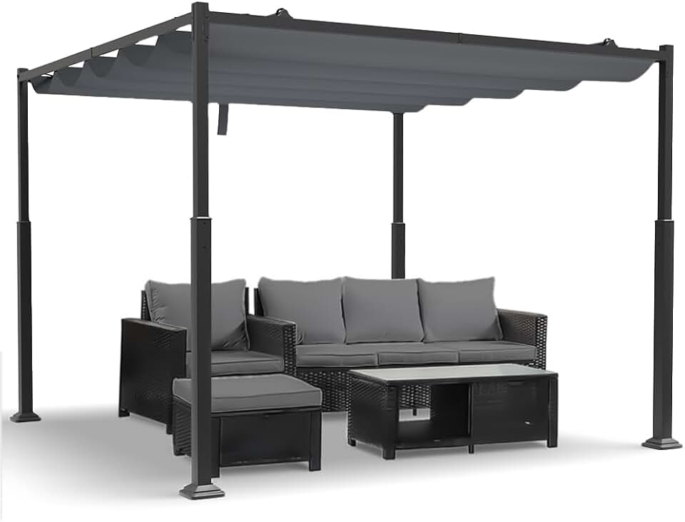 etezen - Pergola rétractable 3x3m - métal, toile polyester haute densité