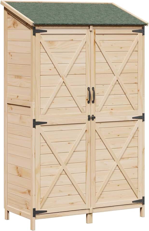 etezen - Abri de jardin bois naturel - 106x56x176,5cm - spacieux, aéré, résistant intempéries