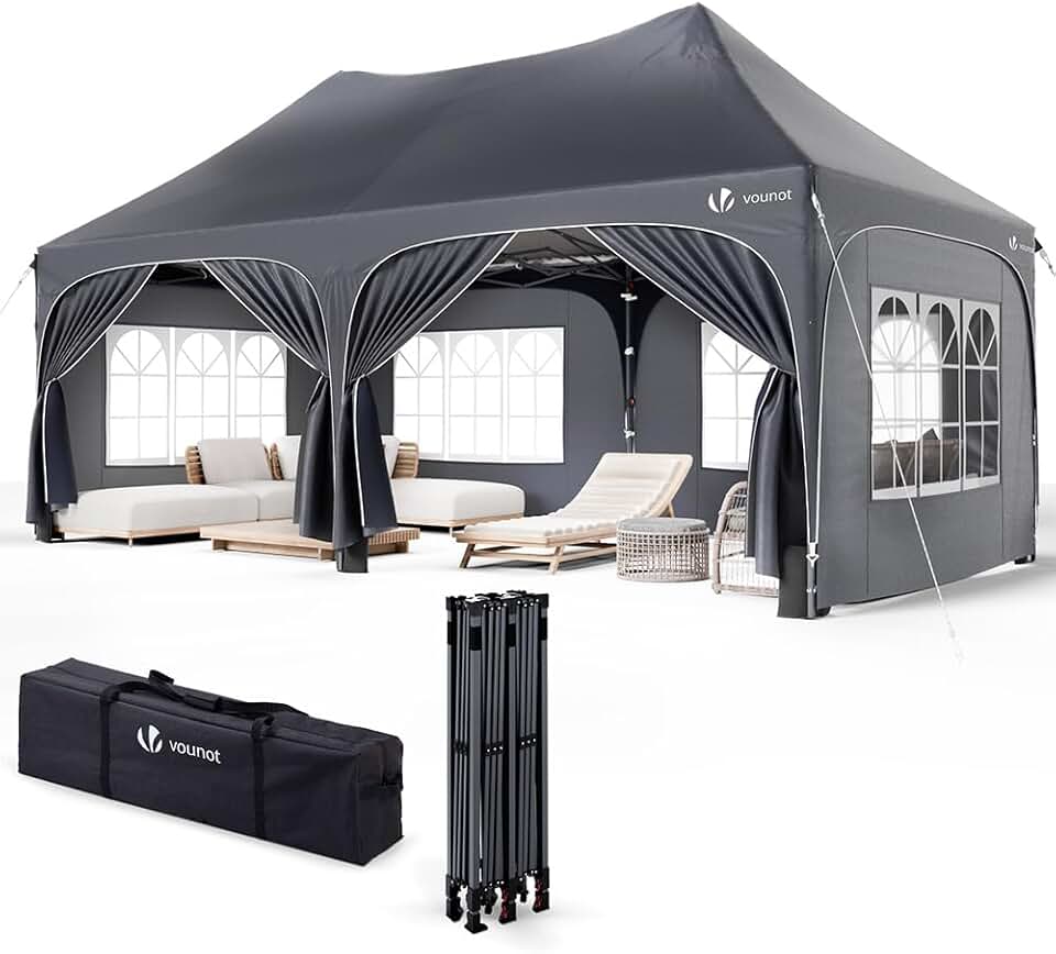 etezen - Barnum pliant 3x6m - 6 parois amovibles, sacs de sable, imperméable, anti-UV, gris