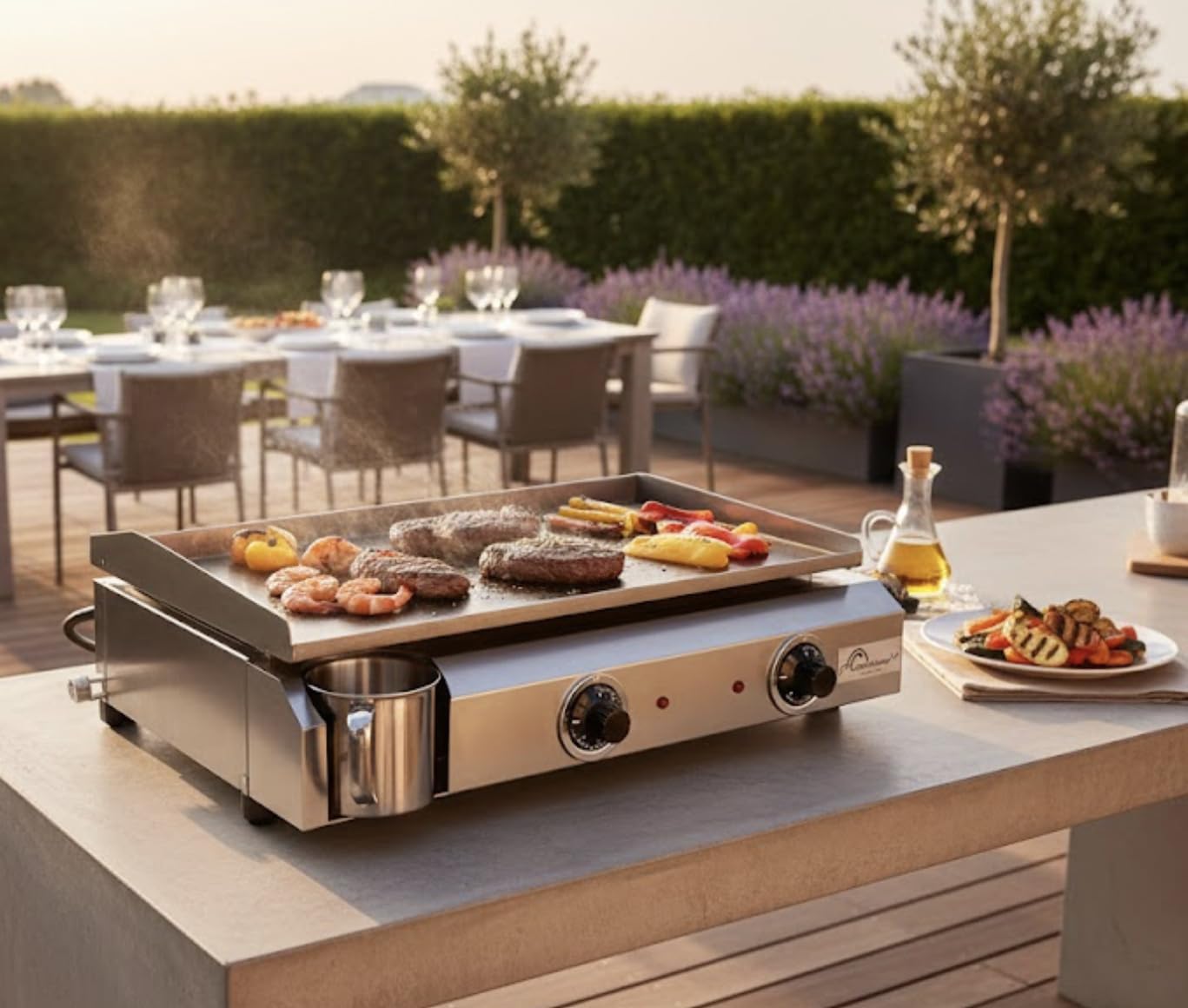 etezen - Plancha électrique 2 zones inox 3000W, 60x40cm - 8679