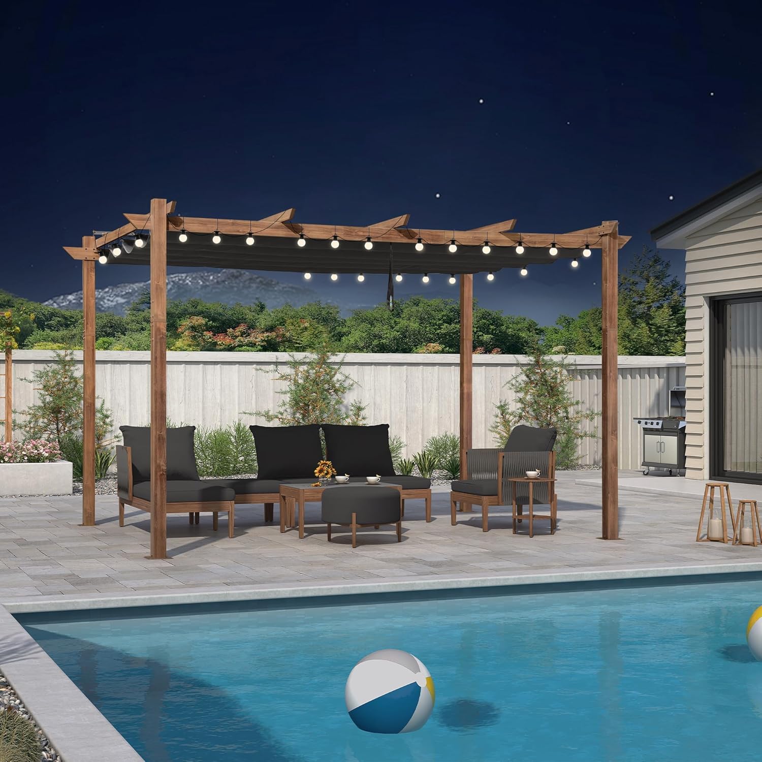 etezen - Pergola aluminium - 4x3m - éclairage intégré, toit rétractable