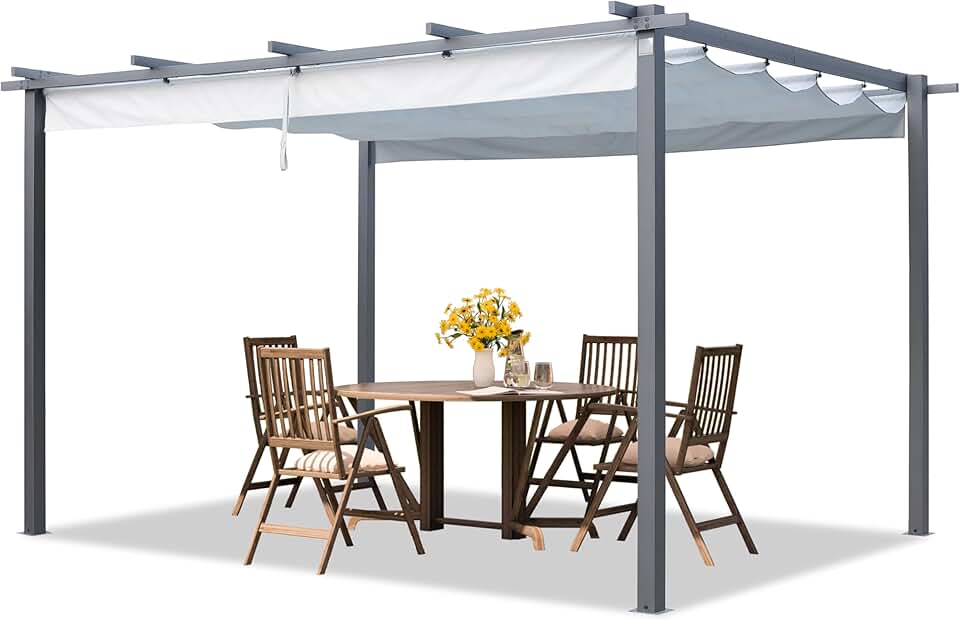 etezen - Pergola pavillon série - 3x4 m, toit rétractable, acier, gris