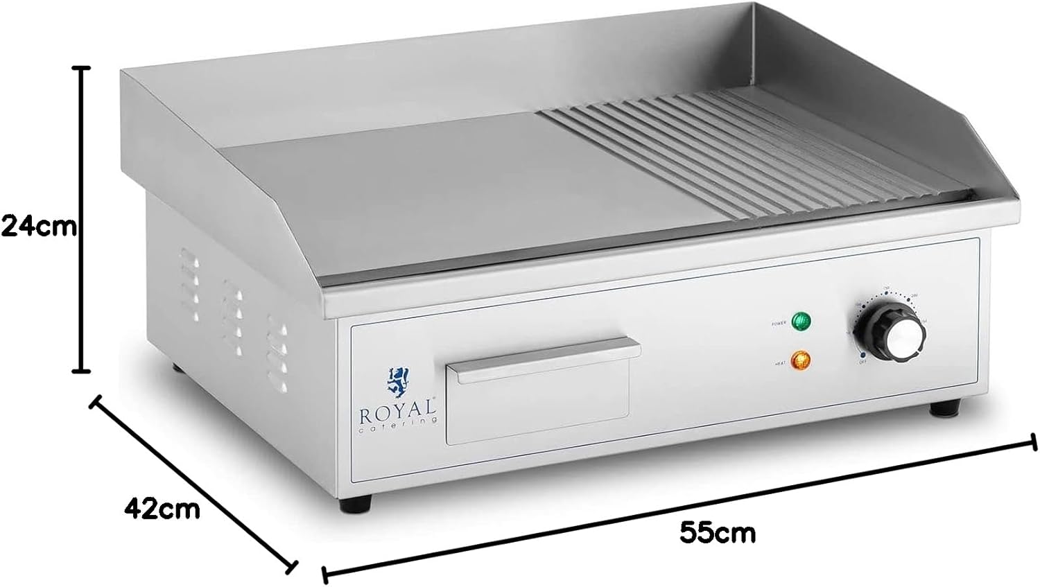 etezen - Plancha électrique professionnelle - 548x350 mm - 3000 W, plaque lisse et rainurée - RCPG42-M