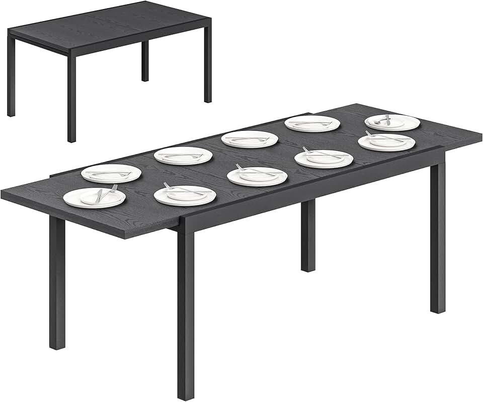 etezen - Table Extensible - 154-214 cm - Aluminium bois, pieds réglables, 8-10 pers.