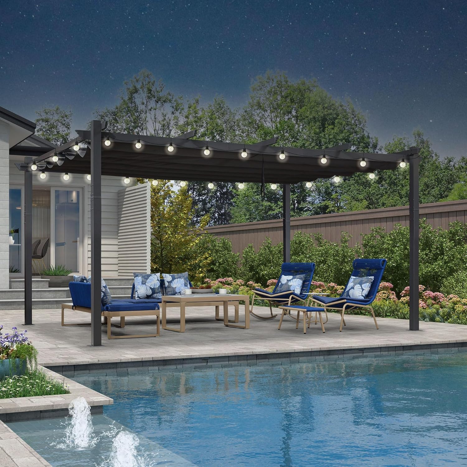 etezen - pergola aluminium - 4,8x3,5m - LED, toit rétractable, tissu mass teinté, structure résistante