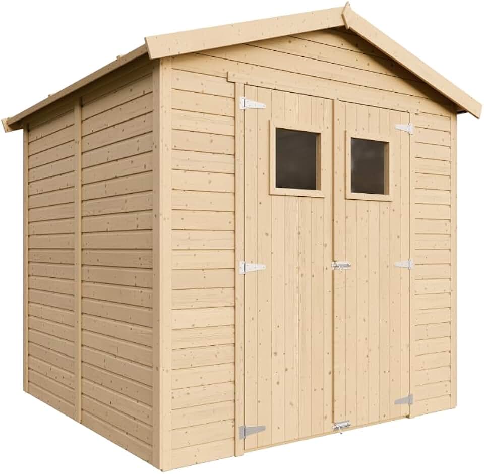Abri de Jardin en Bois Naturel - Stockage extérieur avec fenêtres H228x222x233 cm/4,2 m² Hangar en Bois Naturel - Atelier Rangement Outils et vélos- etezen M351