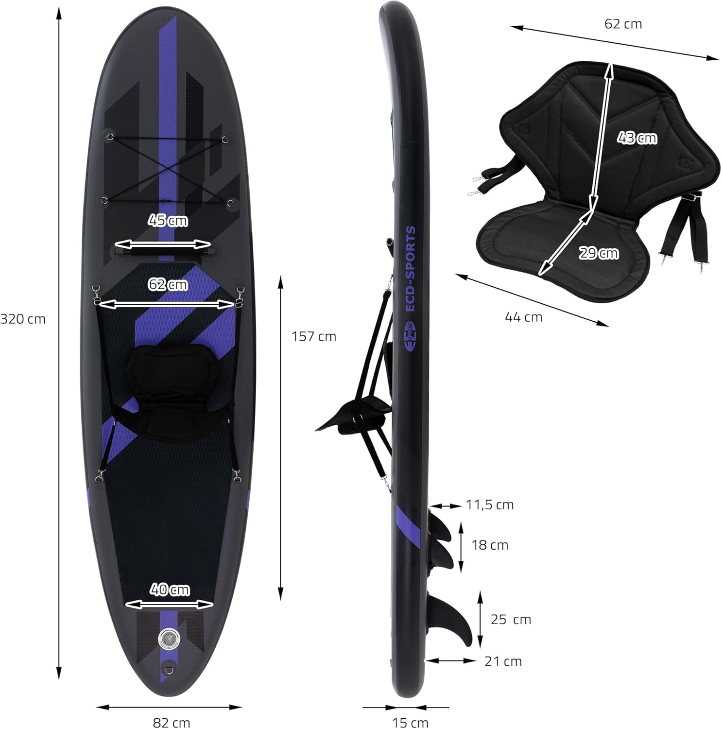 etezen - Stand Up Paddle Gonflable - 305/308/320/380 cm - PVC, 120/150 kg, 10/15 cm