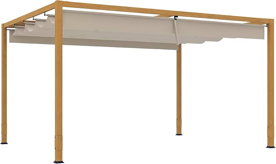 etezen - Pergola aluminium série bois naturel - 4x3m - toit rétractable, drainage intégré