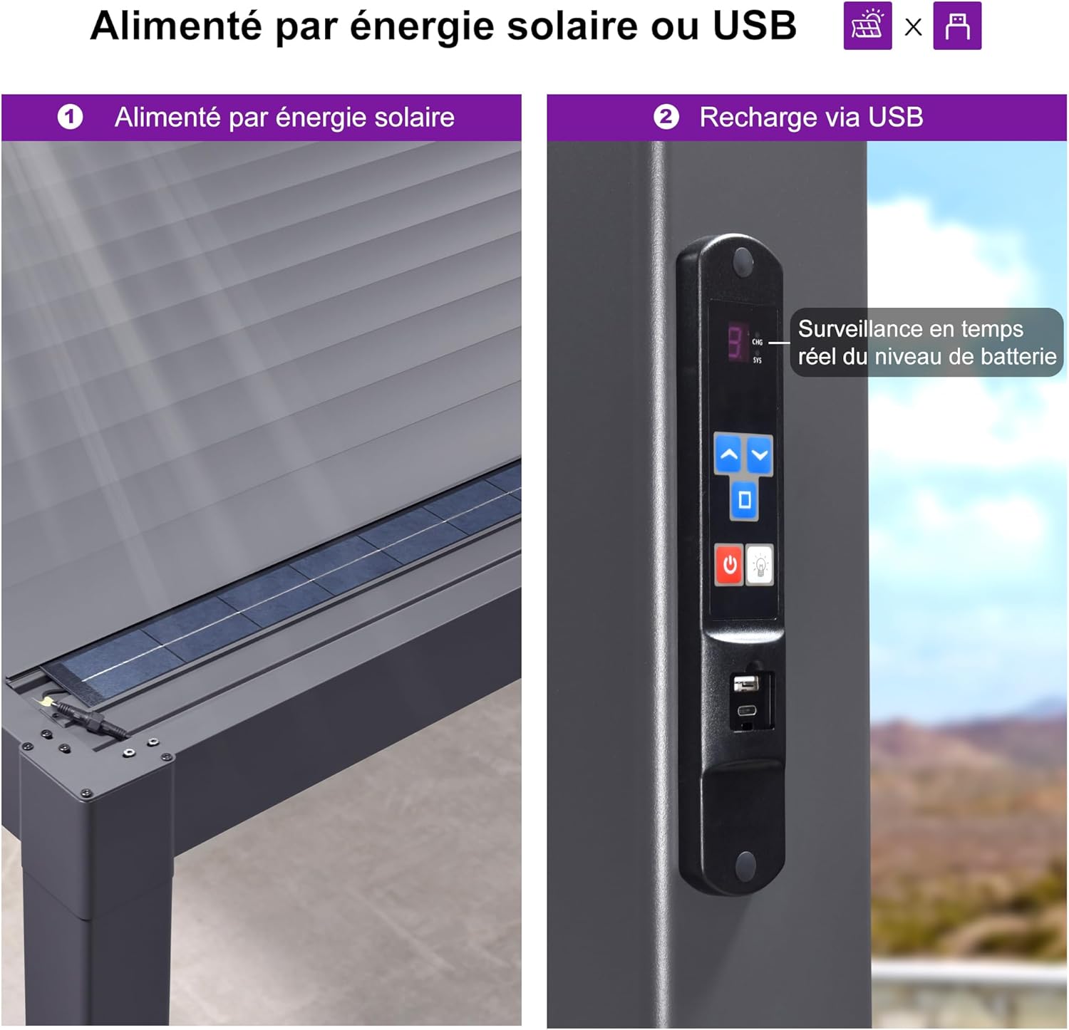 etezen - Pergola bioclimatique - 3,5x8,5m - aluminium, lames LED, étanche
