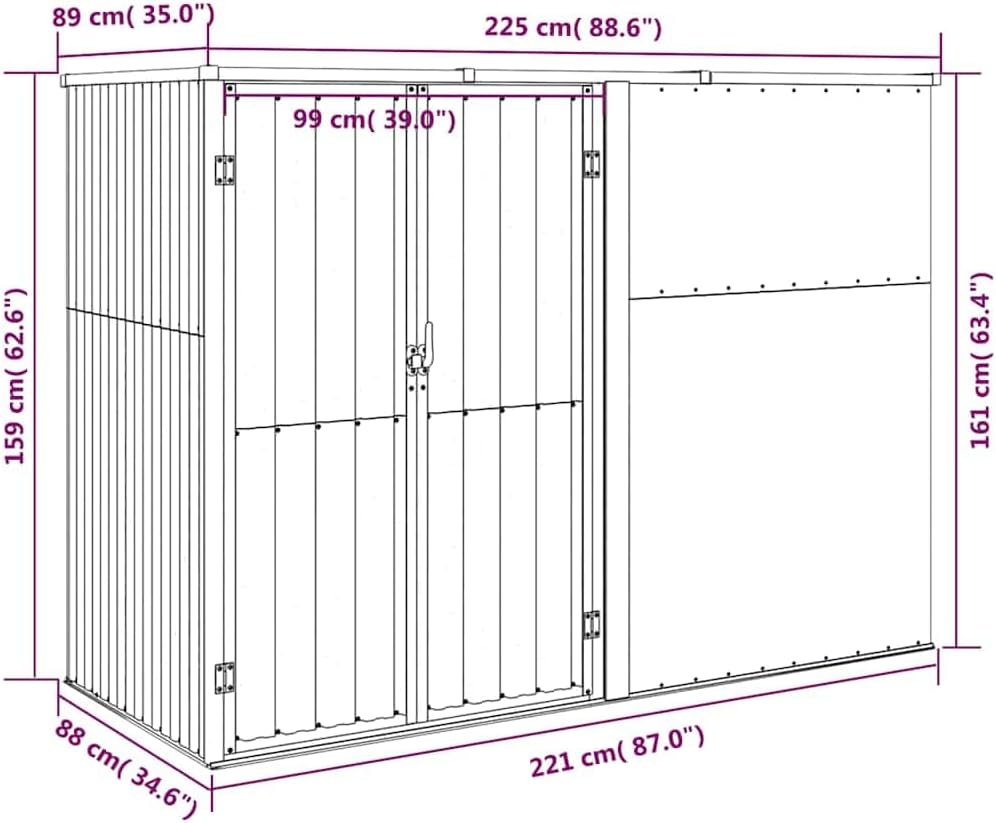 etezen Abri à Outils de Jardin Gris 225x89x161 cm Acier galvanisé, Maison & Jardin, Pelouses & Jardins, Vie en extérieur, Structures extérieures, Cabanes & abris de Jardin, Gris, (Poids 36.62KG)