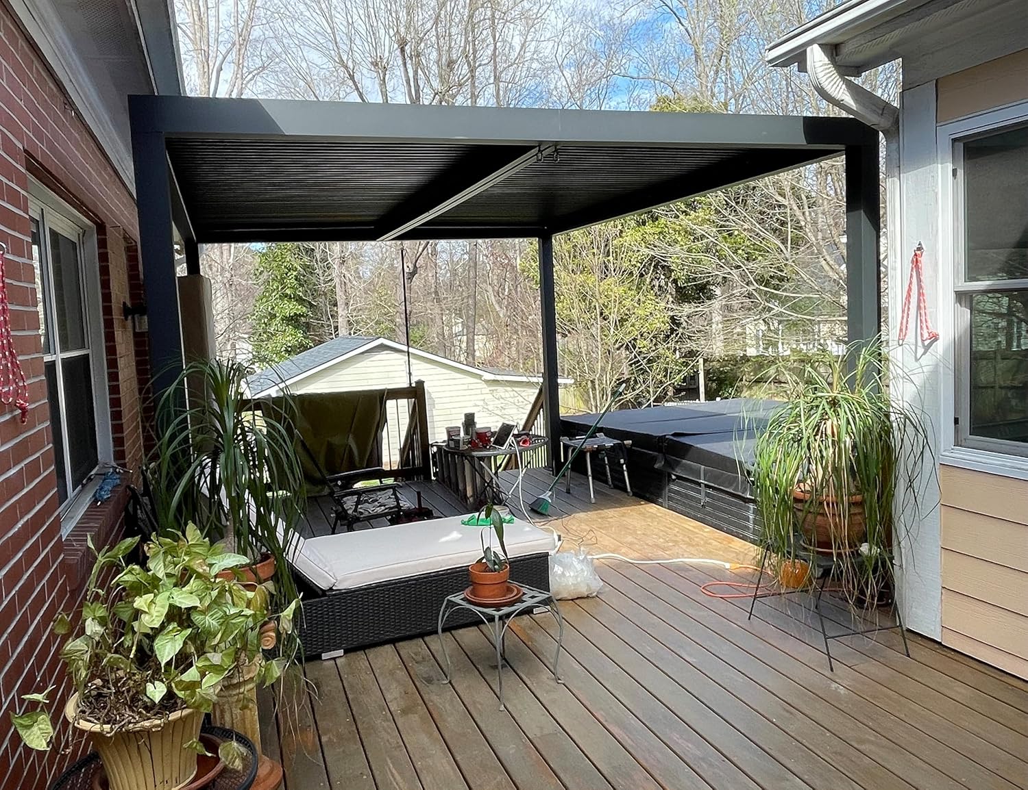 etezen - pergola bioclimatique - 4,24x3,3m - alu, persienne fixes, gris