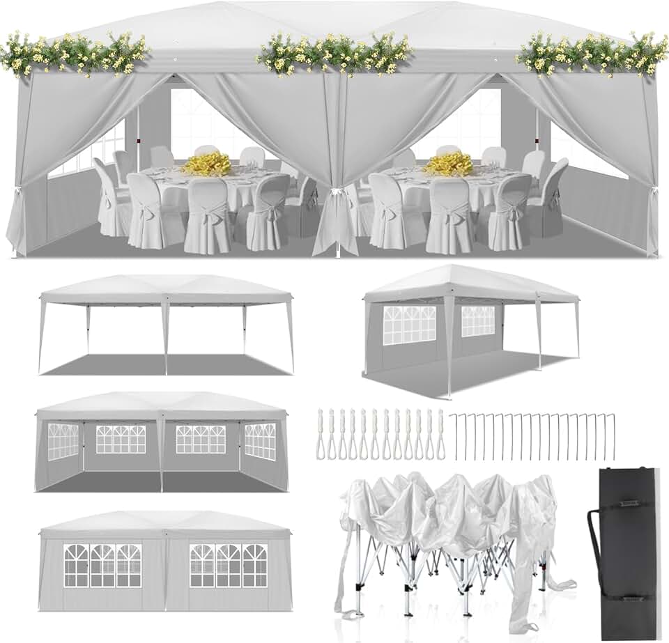 etezen - Tonnelle pliante 3x6m - acier, 6 côtés, UV 50+, blanc