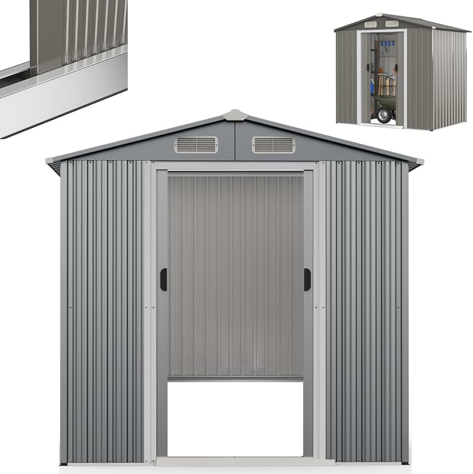 etezen - abri de jardin métal - 182x129x186cm - double porte, toit appenti, volets - 3,6M3-2,2M2