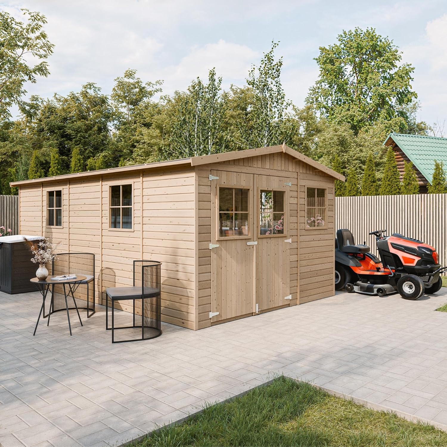 ABRI de Jardin en Bois Exterieur avec Les PLANCHERS IMPRÉGNÉ - Chalet en Pin/épicéa- H226x324x516 cm/15 m²- Construction de Panneaux- Rangement pour vélos, Remise à Outils- etezen M337+M337G