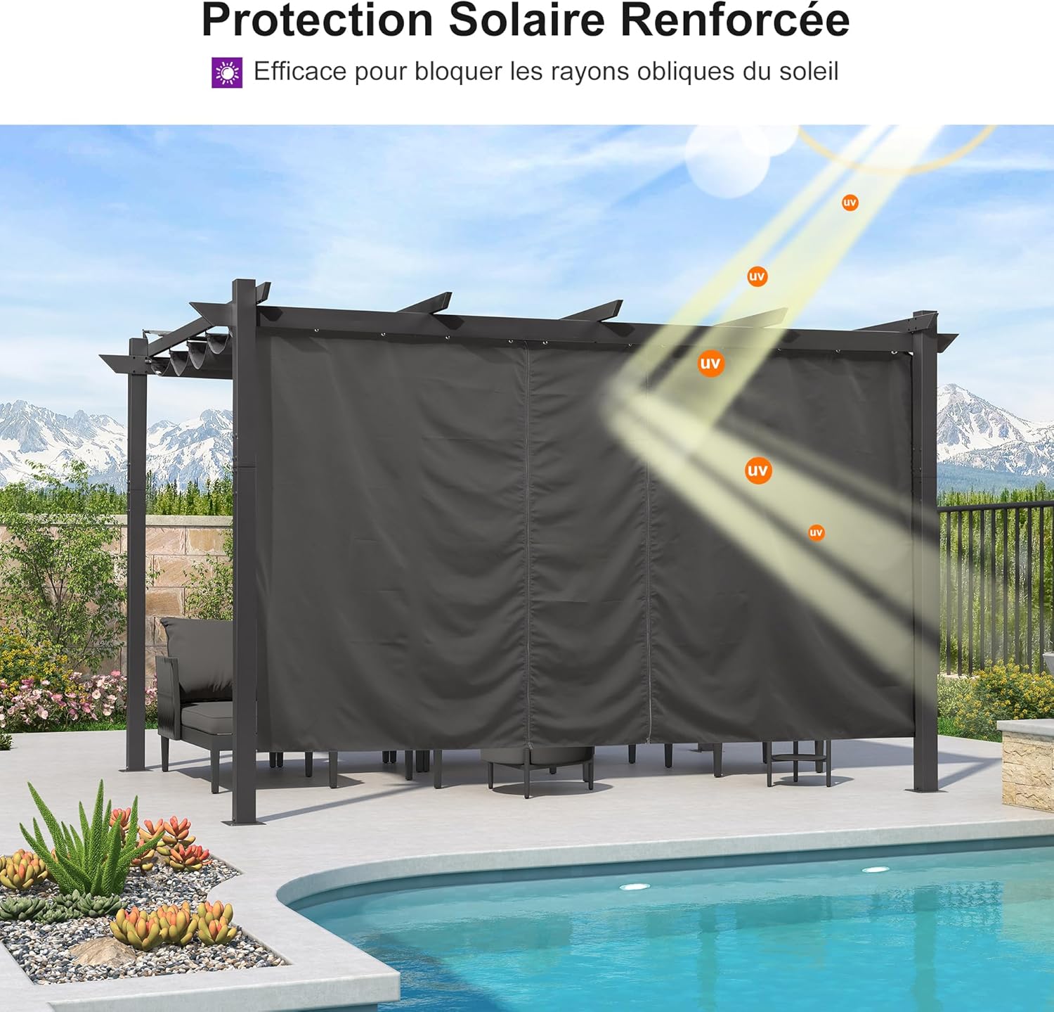 etezen - Pergola Aluminium - 4x3m - Rideau, toit rétractable, imperméable