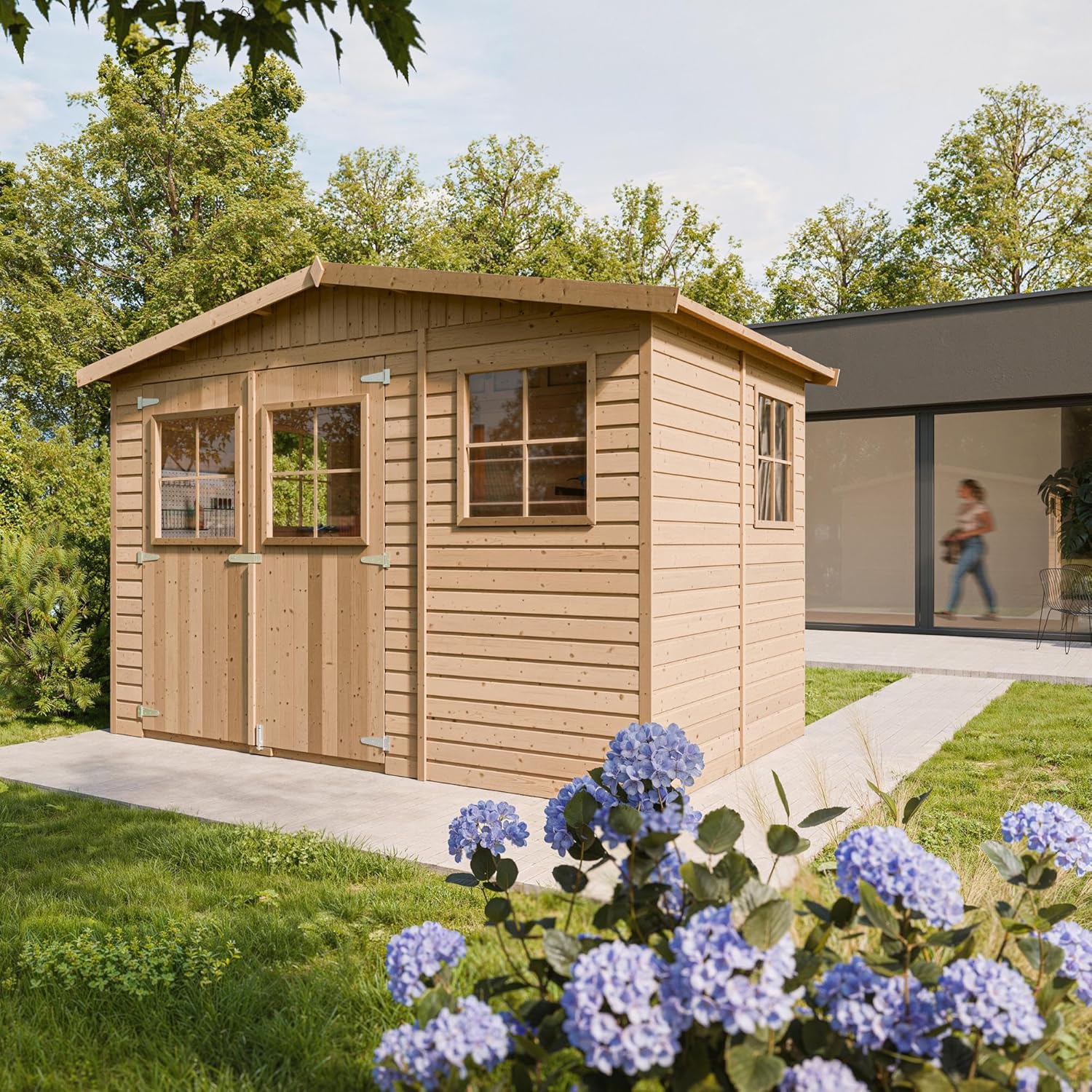 Abri de Jardin en Bois Exterieur avec Les PLANCHERS IMPRÉGNÉ- Cabane de Jardin en Pin/épicéa-H226x324x216 cm/6m2- Construction de Panneaux- Rangement pour vélos, Remise à Outils- etezen M334+M334G