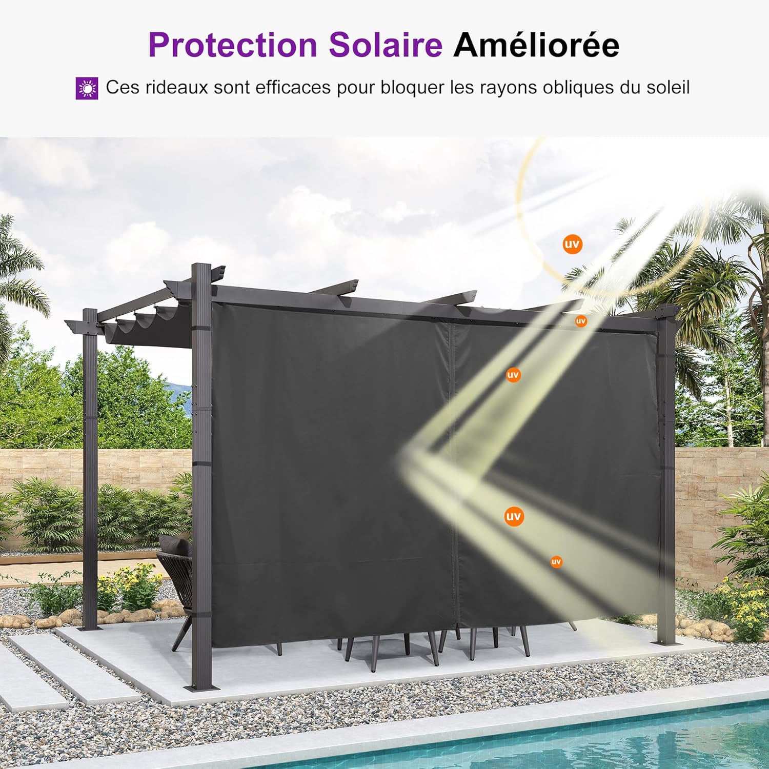 etezen - pergola aluminium série 4x3m rideau toit coulissant gris