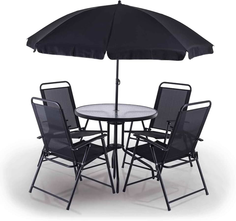 etezen - Salon de Jardin Balcon série PX-BS-1 - 4 places, table, 4 chaises, parasol, résistant UV/intempéries, PX-BS-1