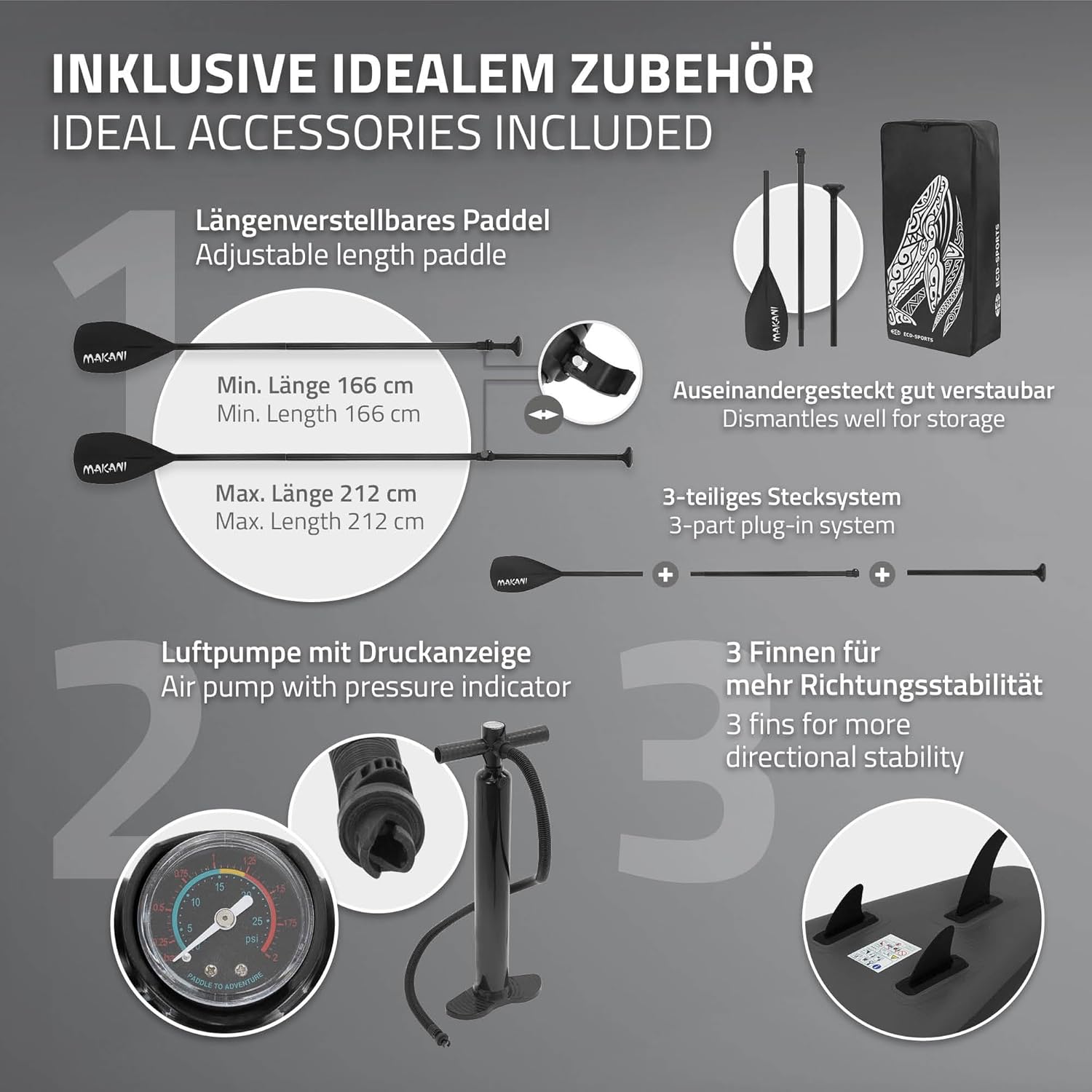 etezen - Stand Up Paddle Gonflable - 305/308/320/380 cm - PVC, 120/150 kg, épaisseur 10/15 cm