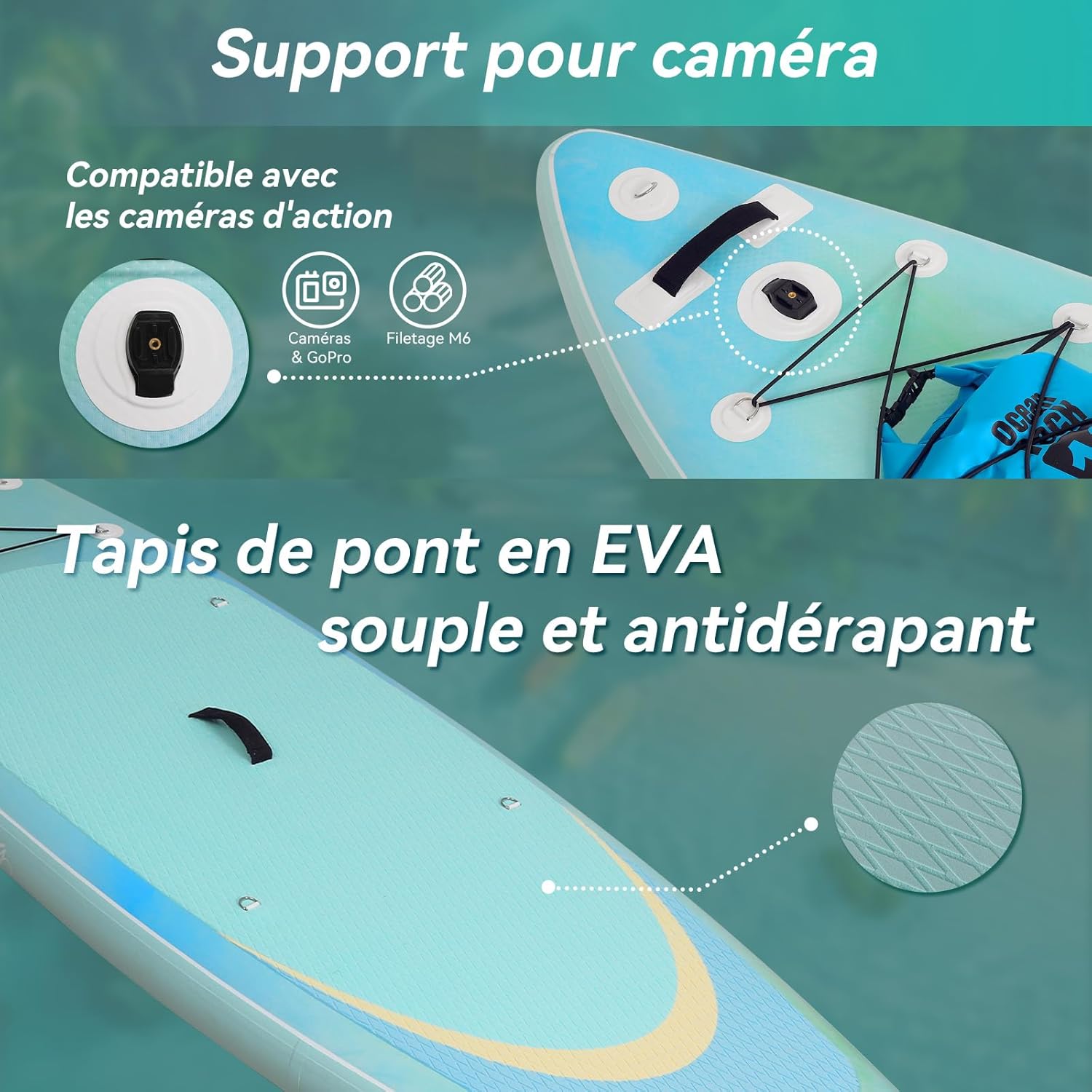 etezen - paddle gonflable adulte - 320/335cm - 2 places, siège kayak, pagaie alu, support caméra, pompe, 150 kg