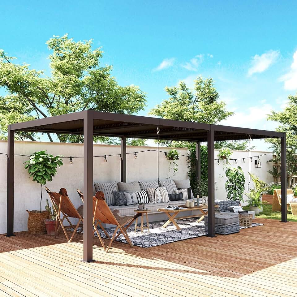 etezen - Pergola bioclimatique 3x6m - aluminium, toit réglable, persiennes, crochets
