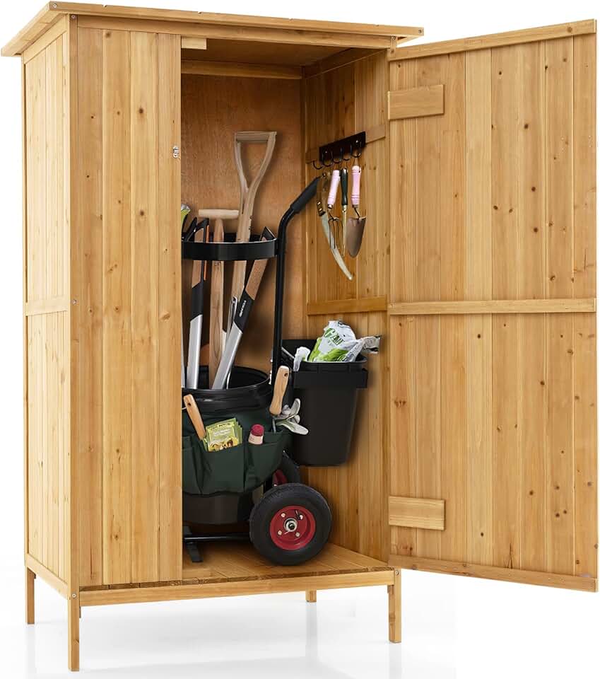 etezen - armoire jardin bois - 3 étagères, toit asphalte, porte verrouillée