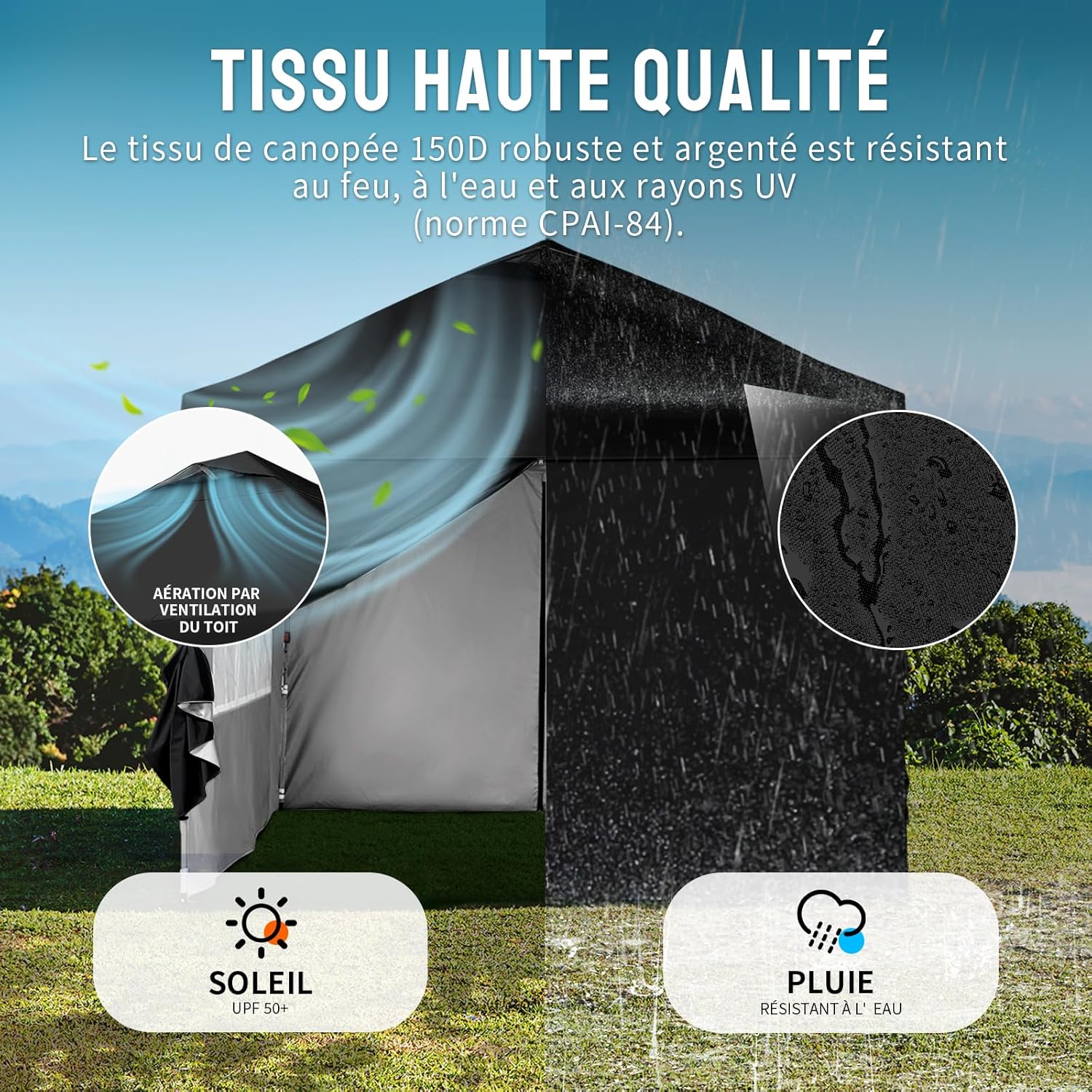 etezen - Tonnelle pliante 3x3m imperméable, P/Pop-Up, 4 parois amovibles, Sac, UPF 50+ - CN0032