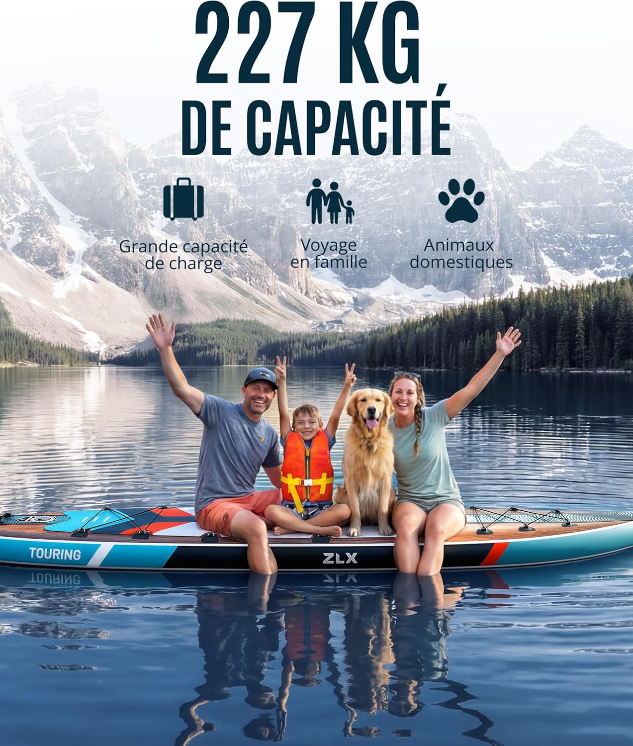 ZLX - Planche Touring - 350cm - Paddle gonflable, siège kayak, 180kg, longue distance