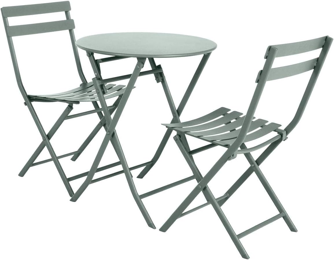 etezen - Greensboro - Ø60 cm - Table de jardin pliante acier vert 2 places