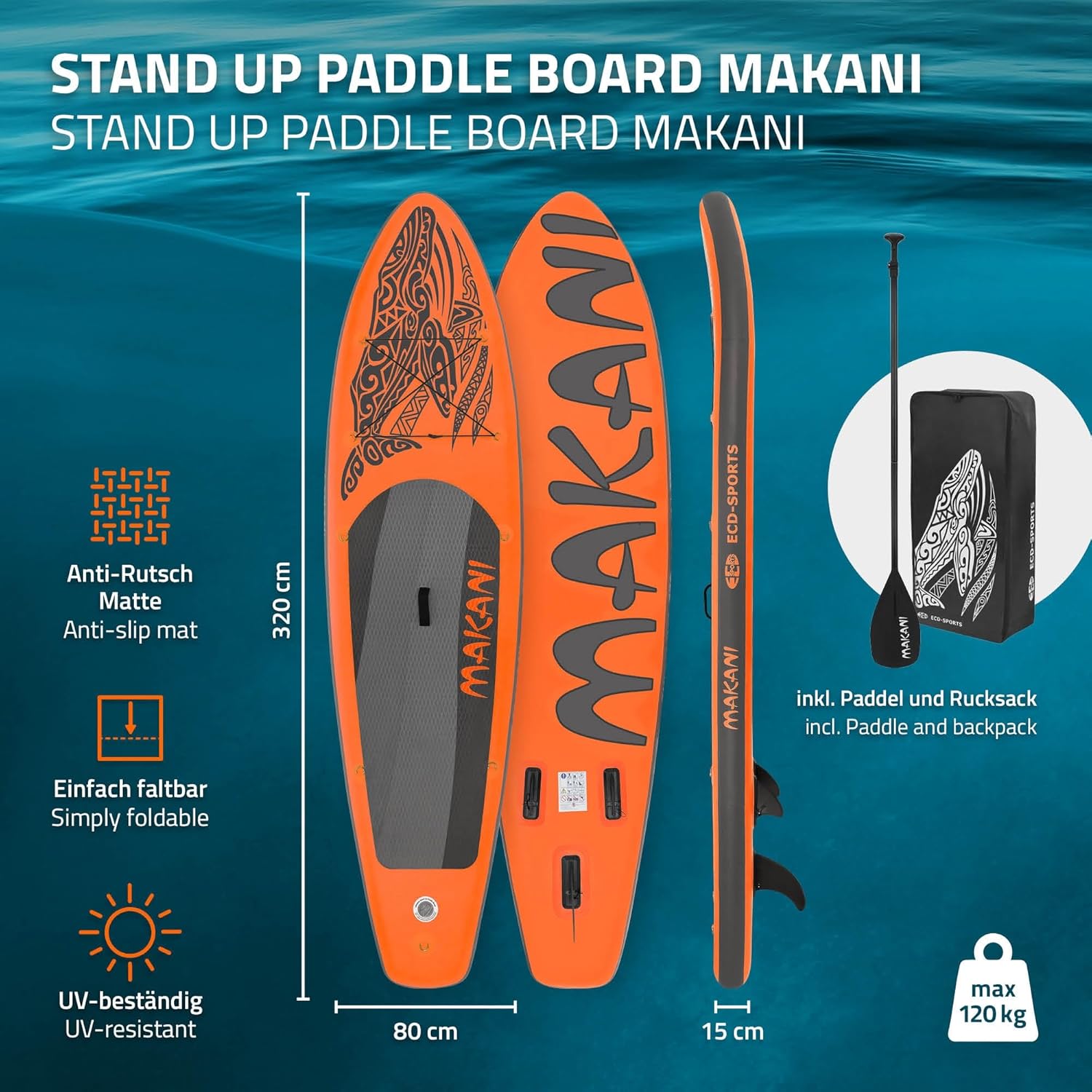 etezen - Stand Up Paddle Série - 305/308/320/380 cm - PVC, 120/150 kg, ép. 10/15 cm