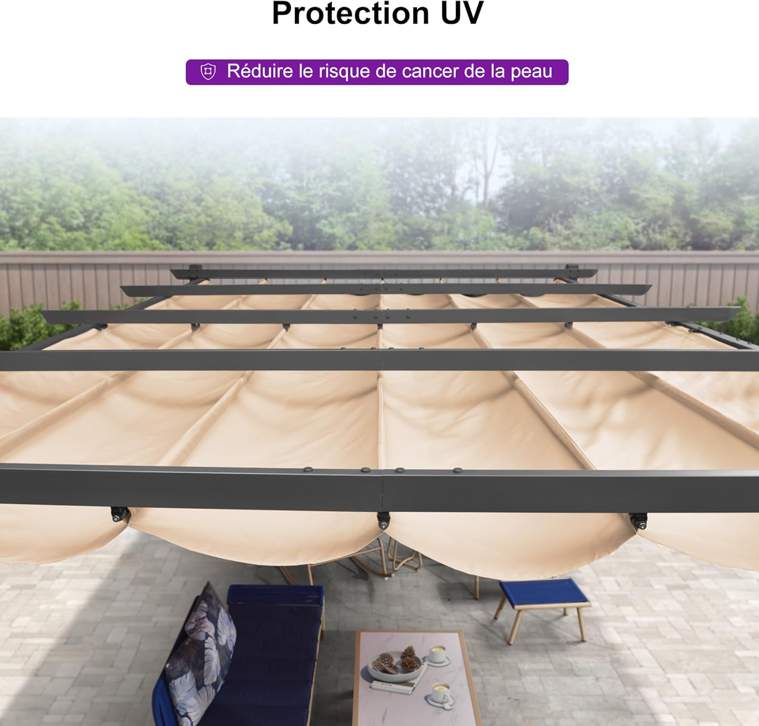 etezen - Pergola Aluminium - 4x3m - Toit coulissant, tissu kaki