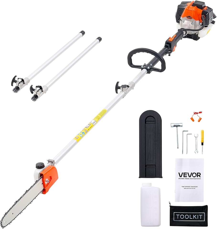 etezen - élagueuse thermique 25cc - perche extensible 2,12-3,62m, guide 30,5cm, réservoir 650ml