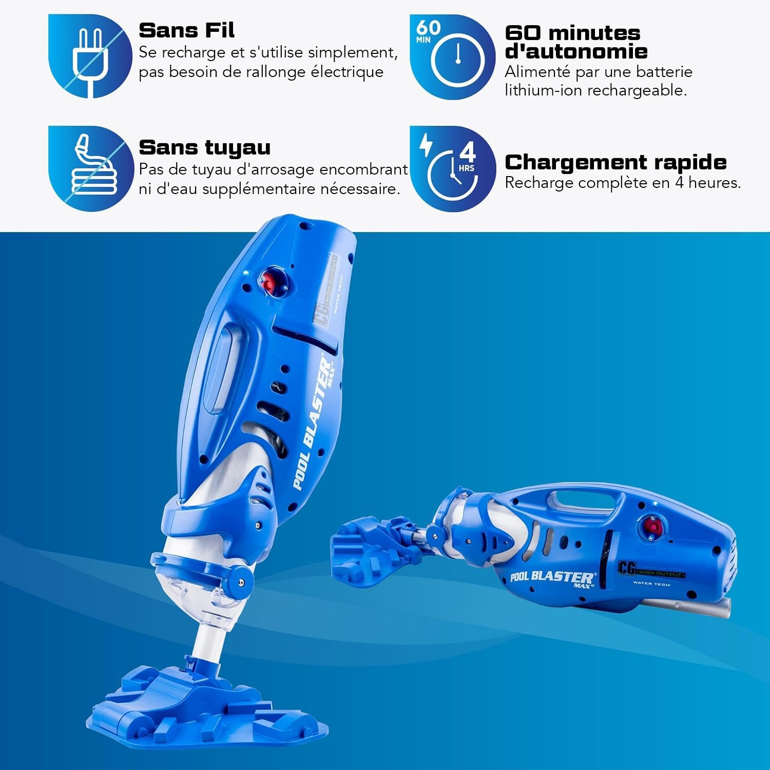 Water Tech - etezen Max Li - aspirateur piscine sans fil, puissance accrue, moteur P30, spa, CG