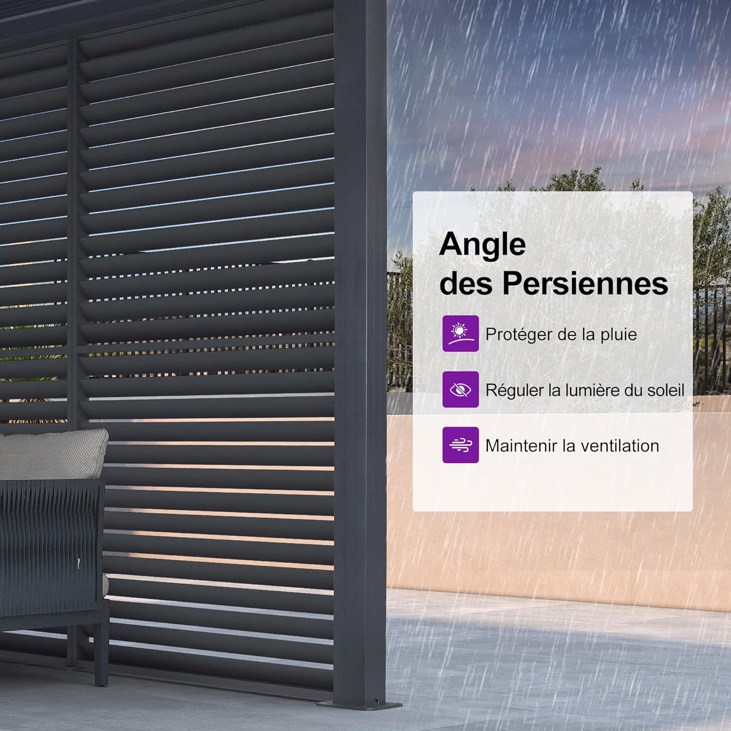 etezen - Pergola bioclimatique 4,6x3,3 m, alu, persiennes fixes