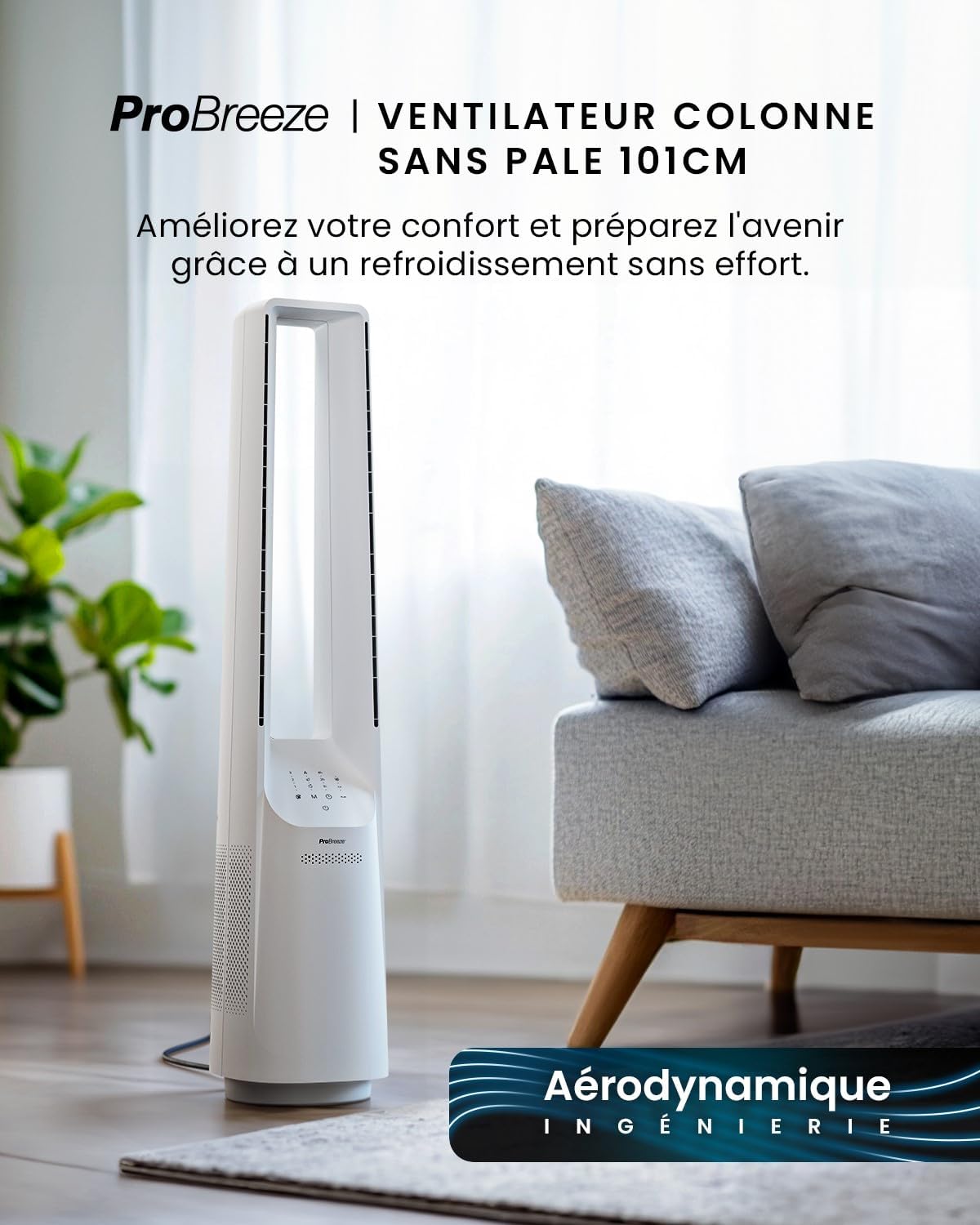 etezen - Ventilateur colonne, 101 cm - 6 vitesses, oscillation 60°, silencieux