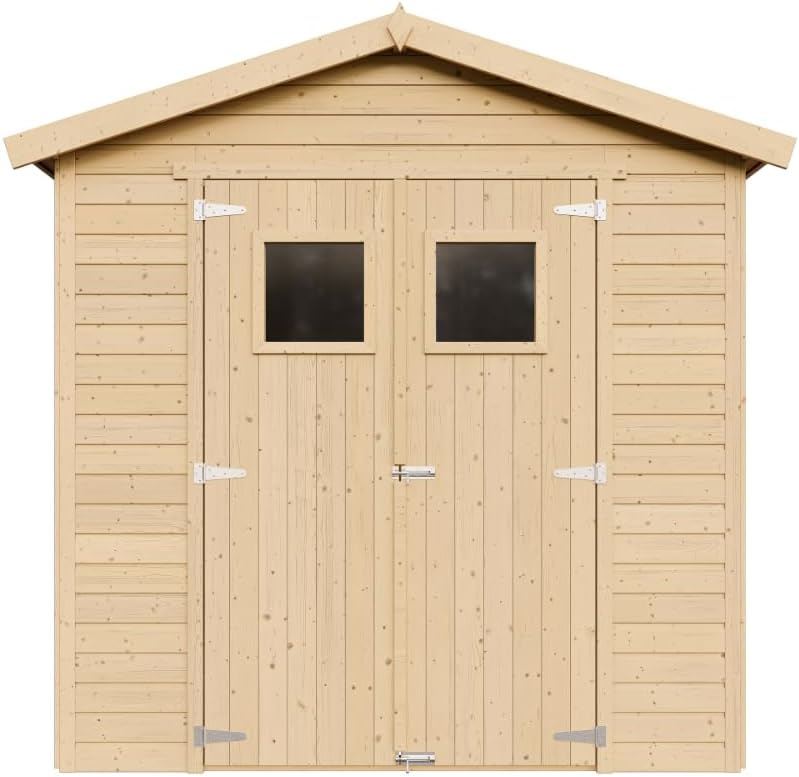 Abri de Jardin en Bois Naturel - Stockage extérieur avec fenêtres H228x222x233 cm/4,2 m² Hangar en Bois Naturel - Atelier Rangement Outils et vélos- etezen M351
