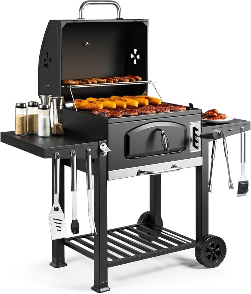 etezen - Barbecue XL - grande capacité, tablettes, fumoir, roues