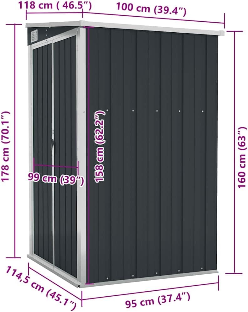 etezen Remise de Jardin Murale Anthracite 118x100x178 cm Acier,Structures extérieures, Cabanes & abris de Jardin,316219