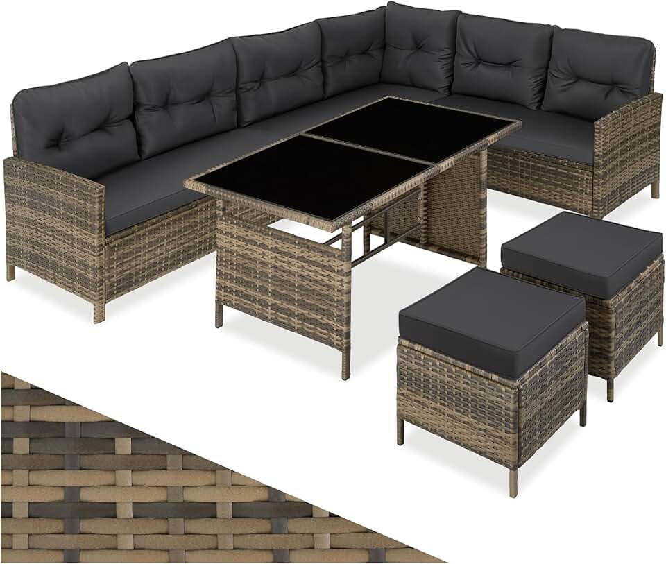 etezen - Salon de Jardin Modulable Angle - rotin - coussins inclus