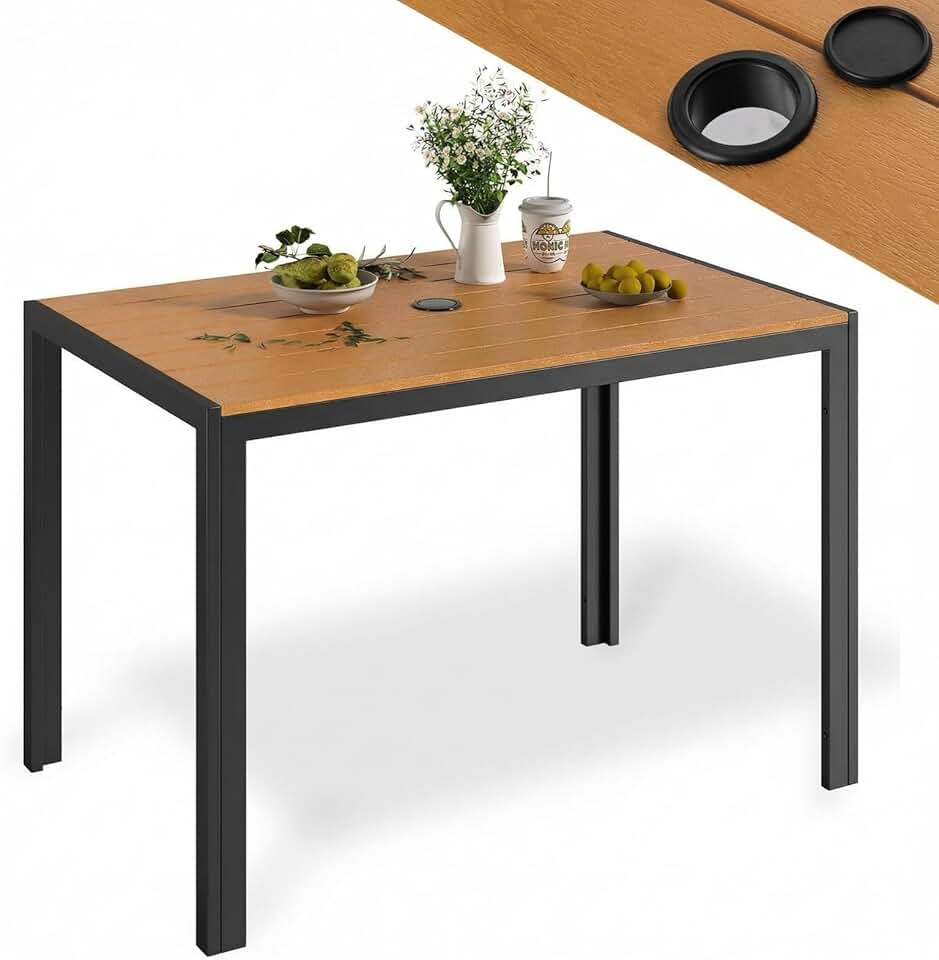 etezen - Table de jardin 110x70cm - WPC, aluminium, trou parasol, brun teck