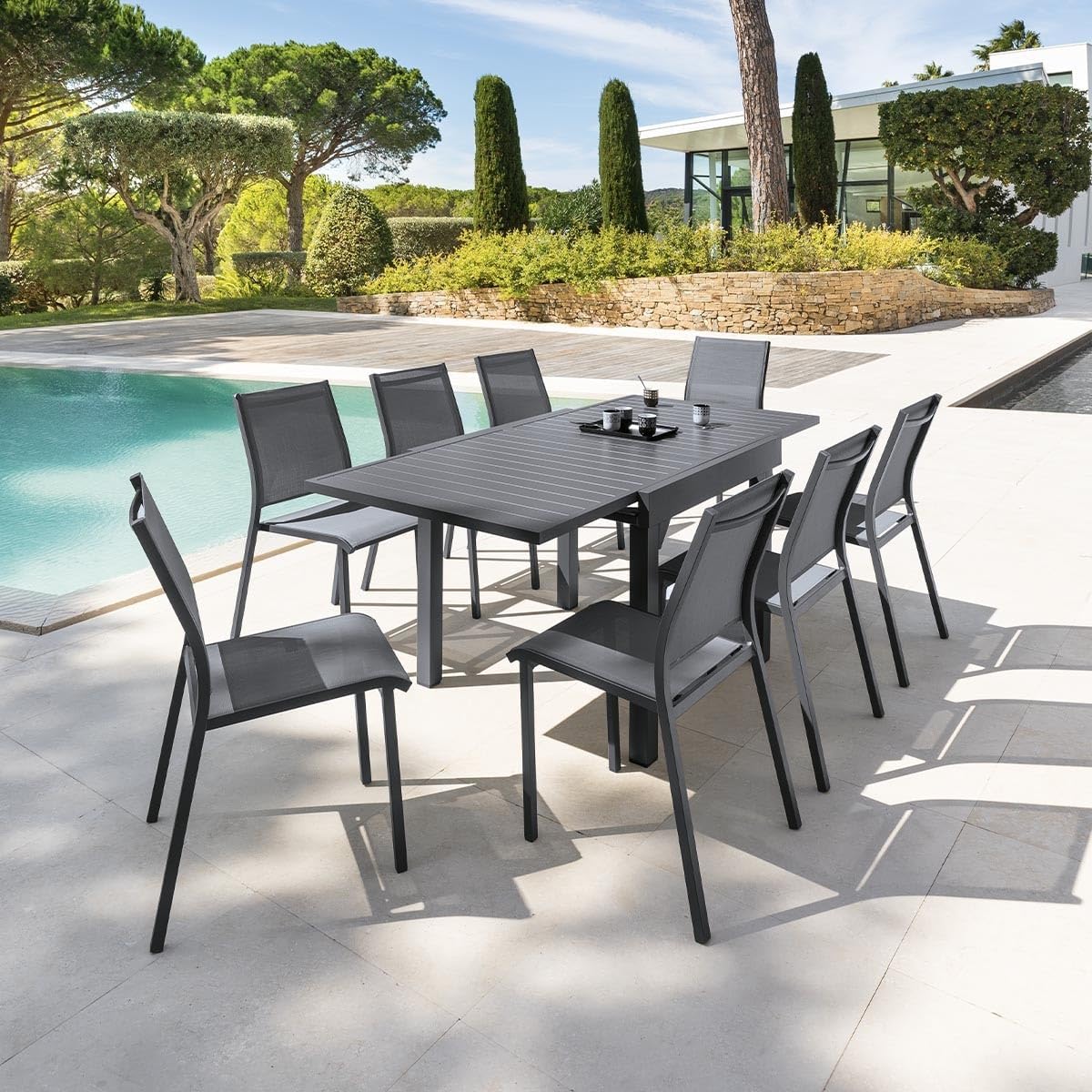 etezen - Piazza extensible - 180/240x90 cm - alu gris, 8 places