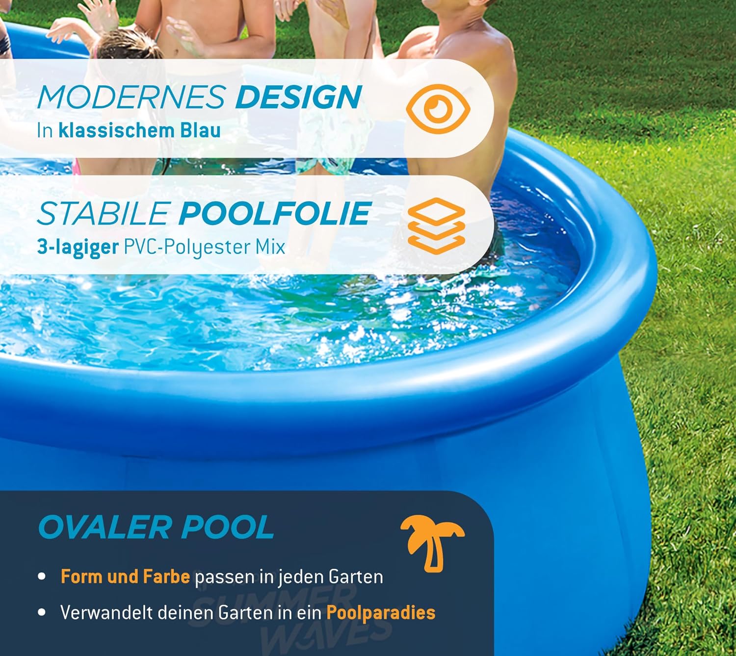 etezen Quick Up Kit complet de piscine - Ovale - 457 x 305 x 107 cm - Bleu - Piscine hors-sol et piscine avec pompe à filtre, échelle, tapis de sol et bâche