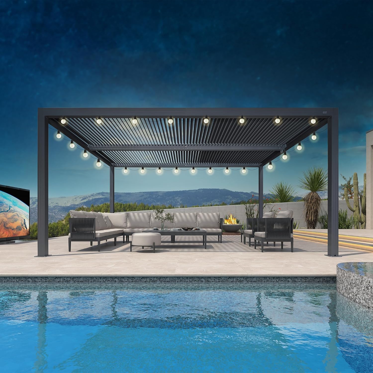 etezen - Pergola bioclimatique - 4,8x3m - alu, lames orientables, éclairage, 14,4m²
