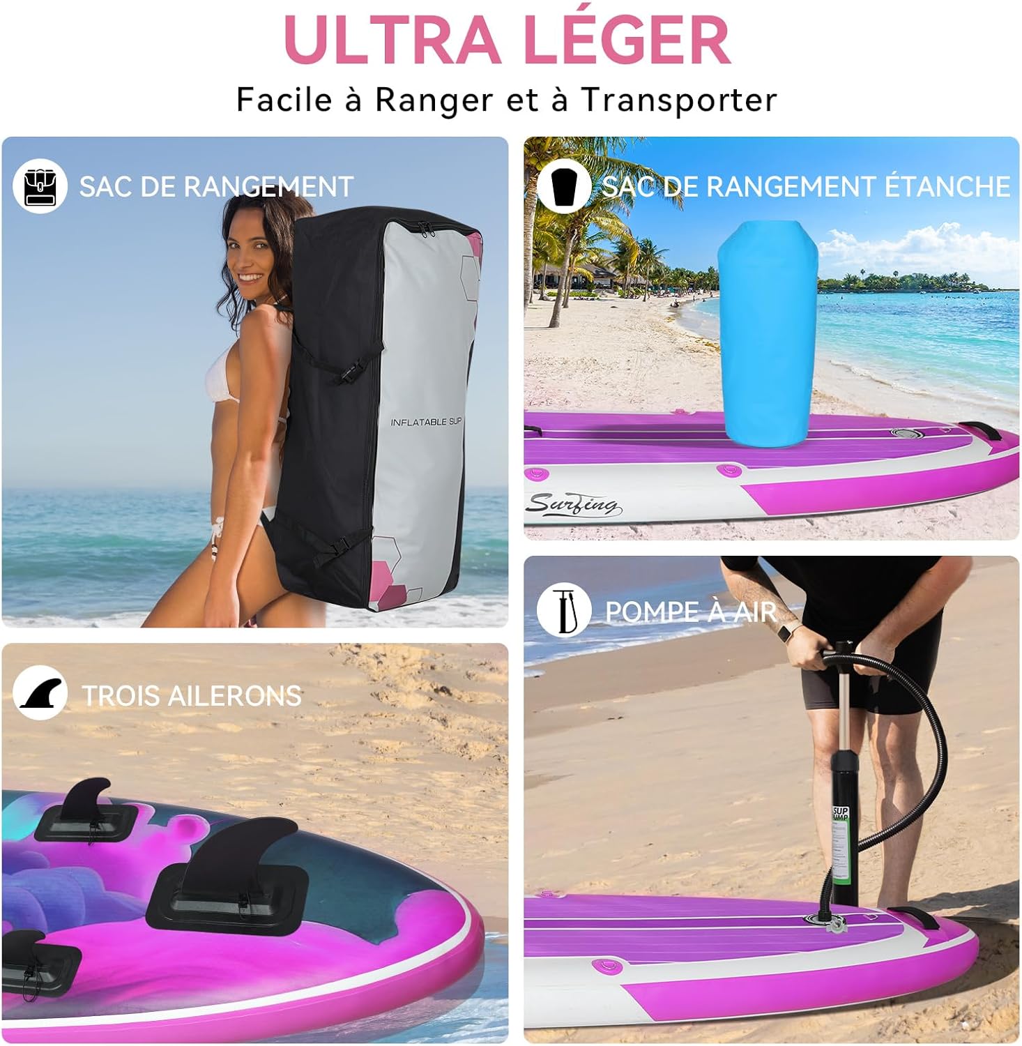 etezen - Paddle gonflable 320/335 cm - 2 places, siège kayak, pagaie, pompe, 150 kg