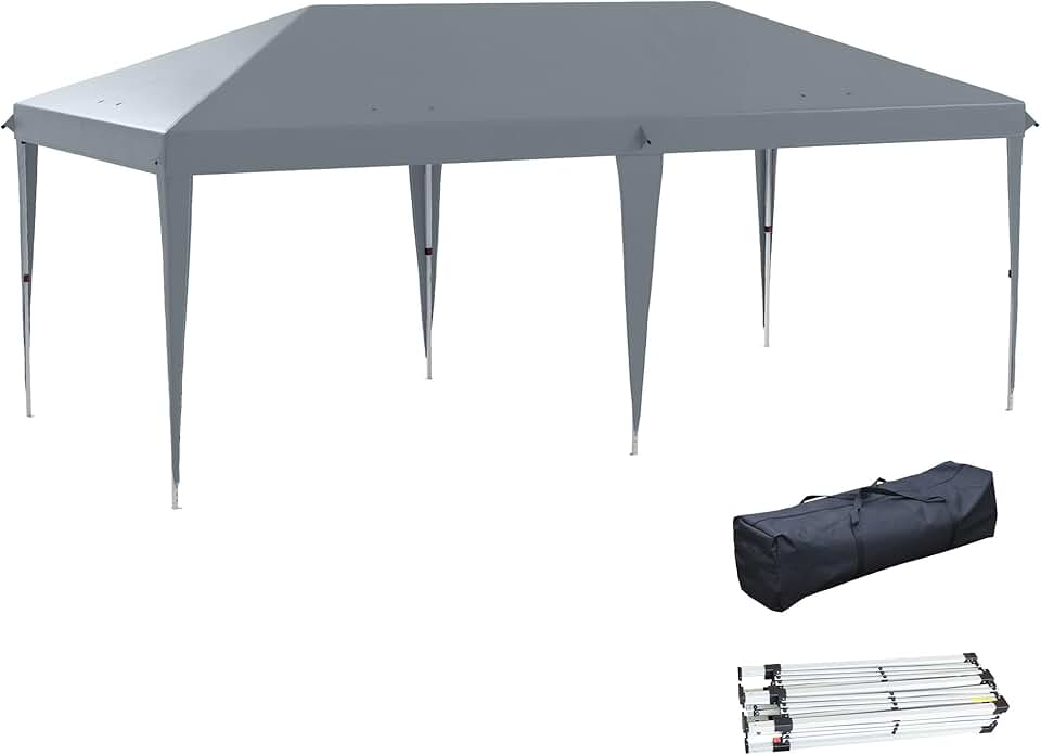 etezen Tonnelle Pliante 3x6m tonnelle de Jardin extérieur Barnum de Jardin Pop-up Pliant Sac Inclus Acier époxy Oxford Haute densité Gris Clair