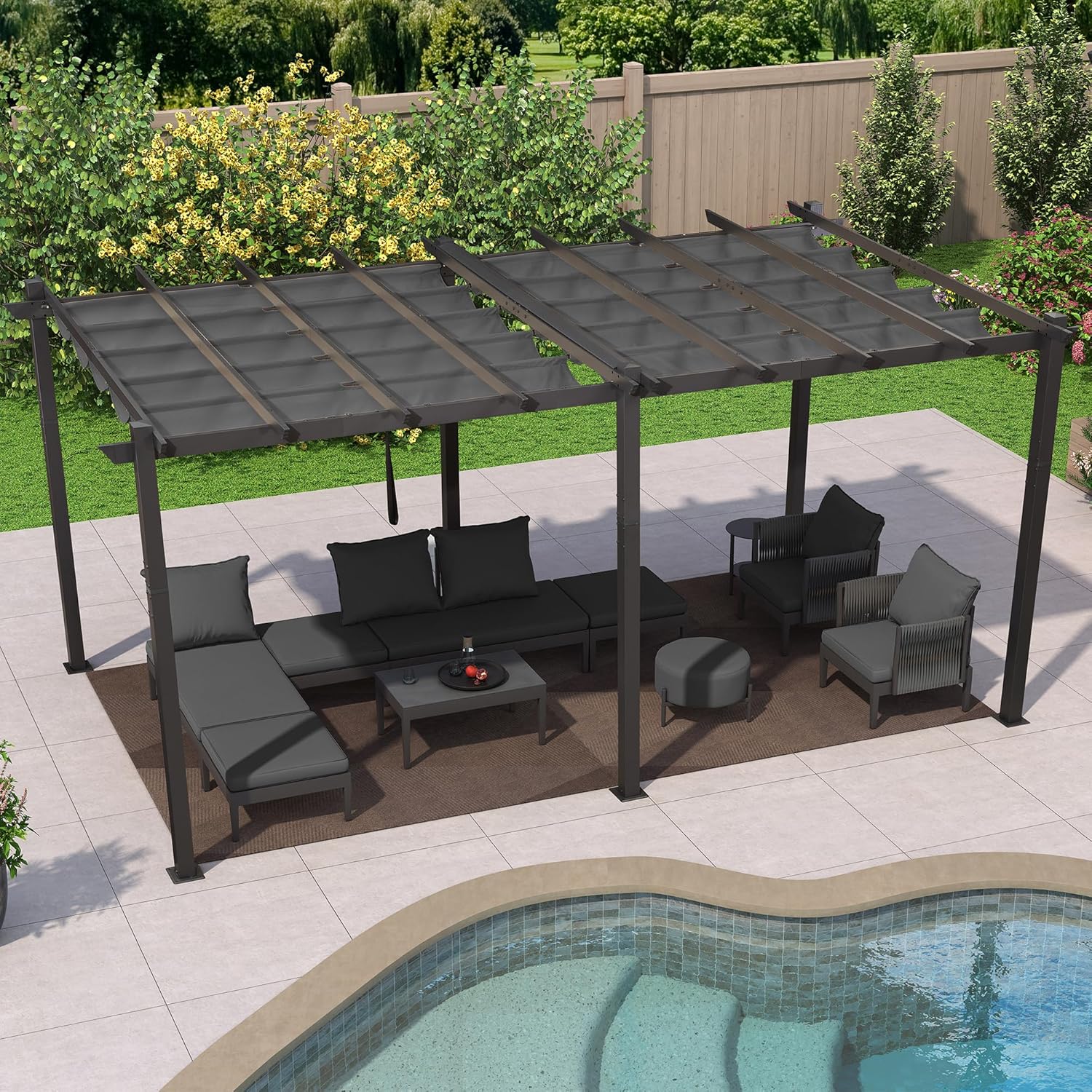etezen - pergola aluminium - 5,5x3 m - toit coulissant, tissu teint