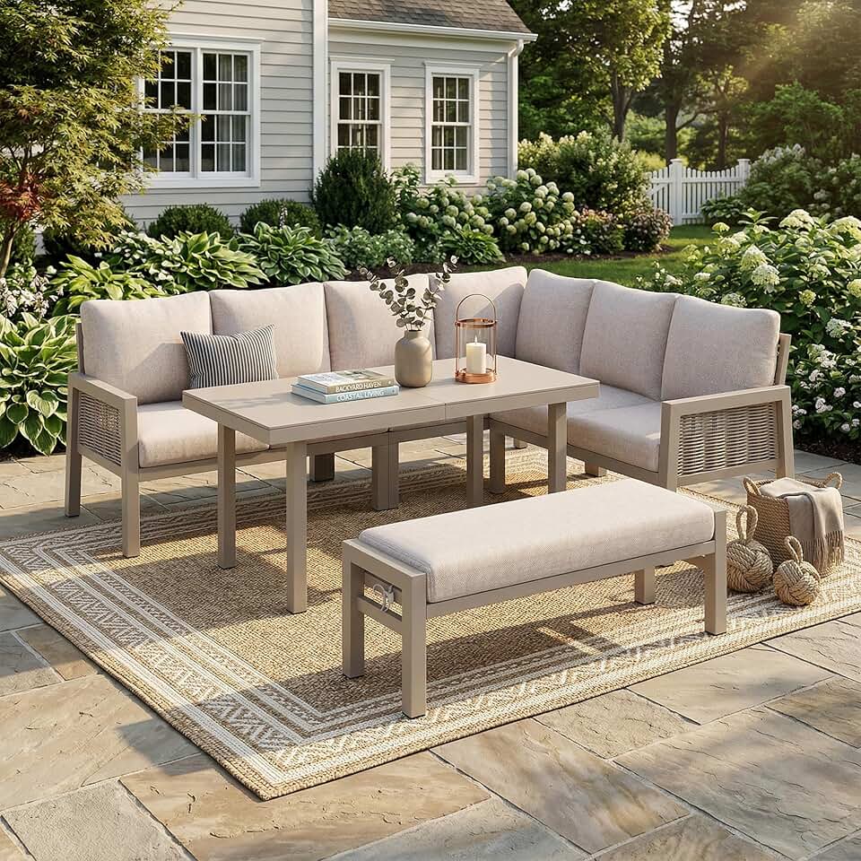 etezen - I-Kaki - ensemble jardin 8 pers. - fer, verre, corde PE